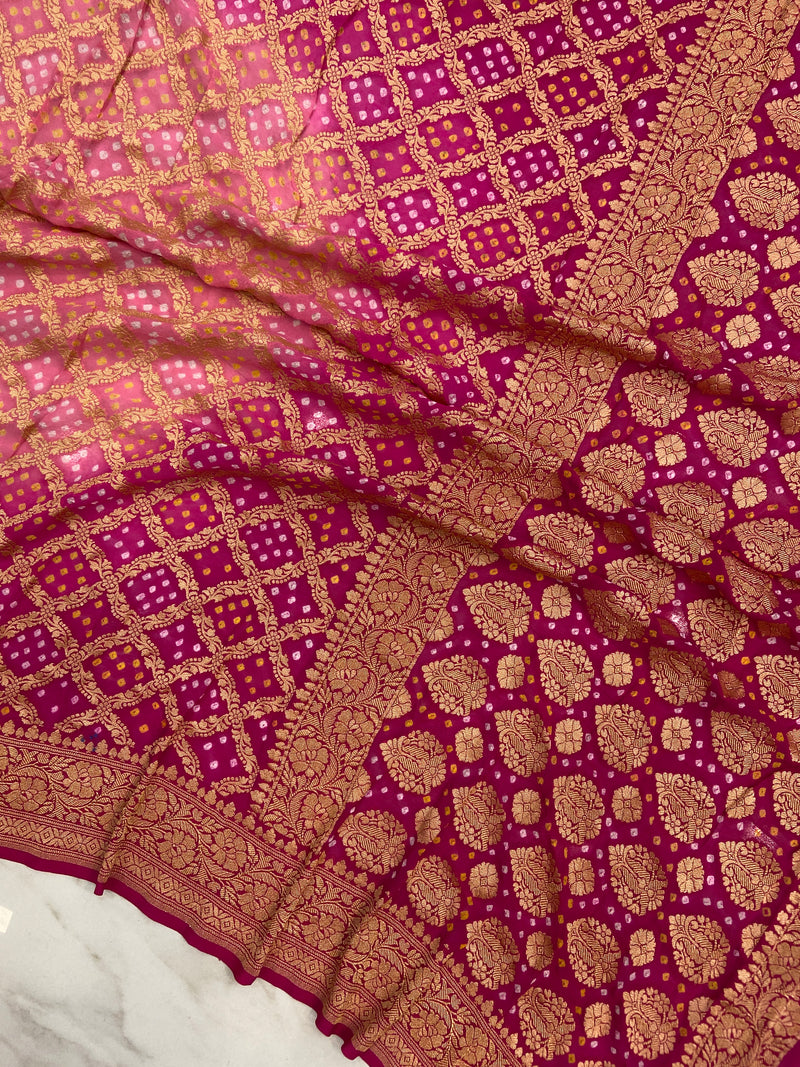 Pure Georgette Banarasi Bandhej Handloom Saree - The Handlooms