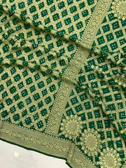 Pure Georgette Banarasi Bandhej Handloom Saree - The Handlooms