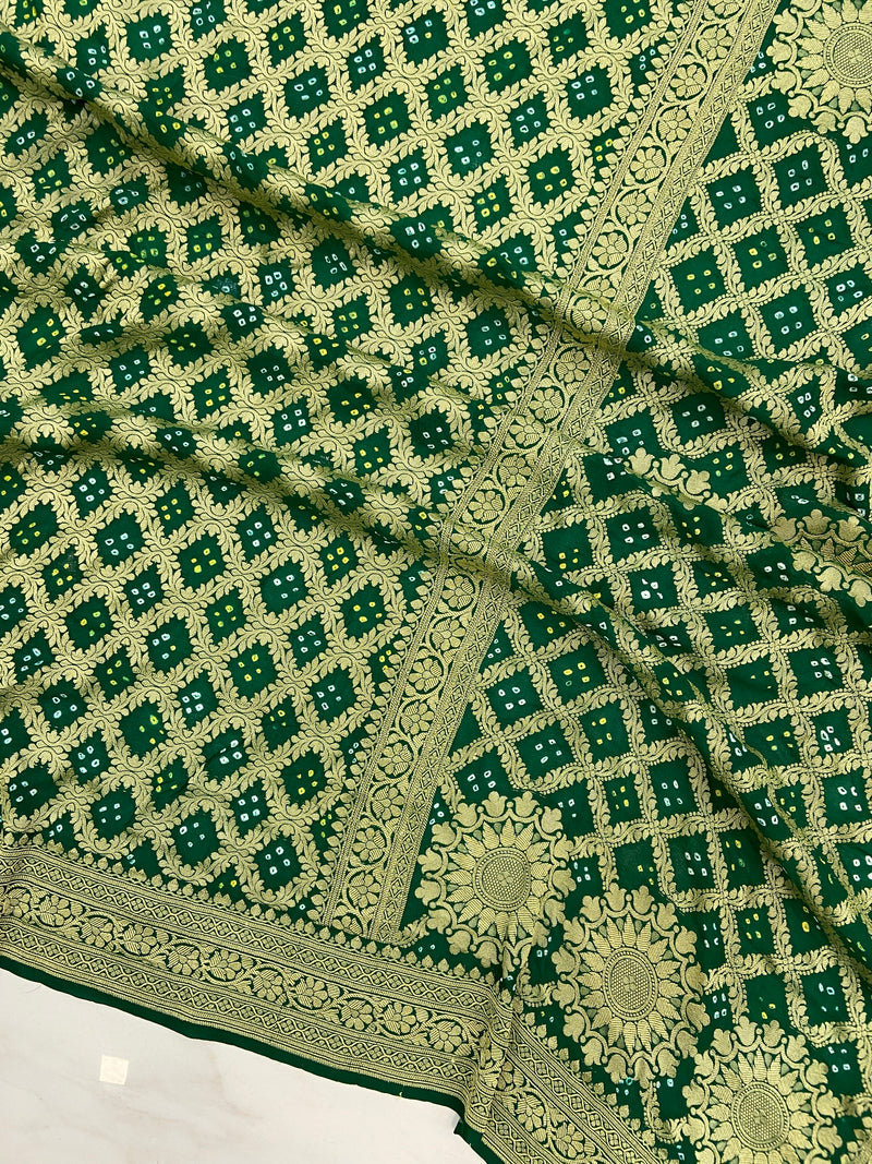 Pure Georgette Banarasi Bandhej Handloom Saree - The Handlooms