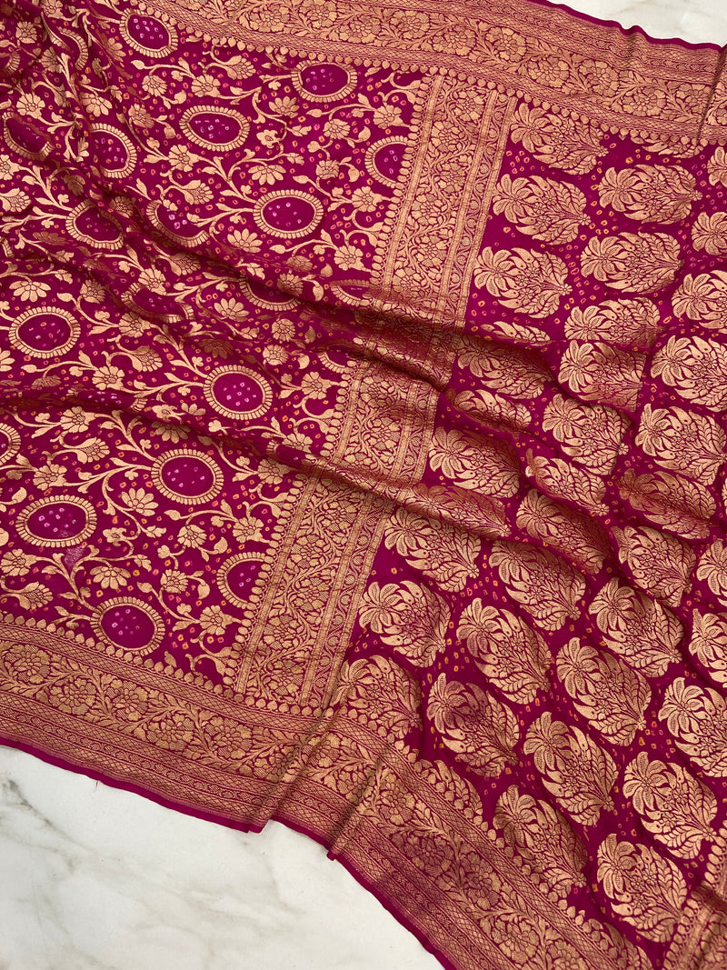 Pure Georgette Banarasi Bandhej Handloom Saree - The Handlooms