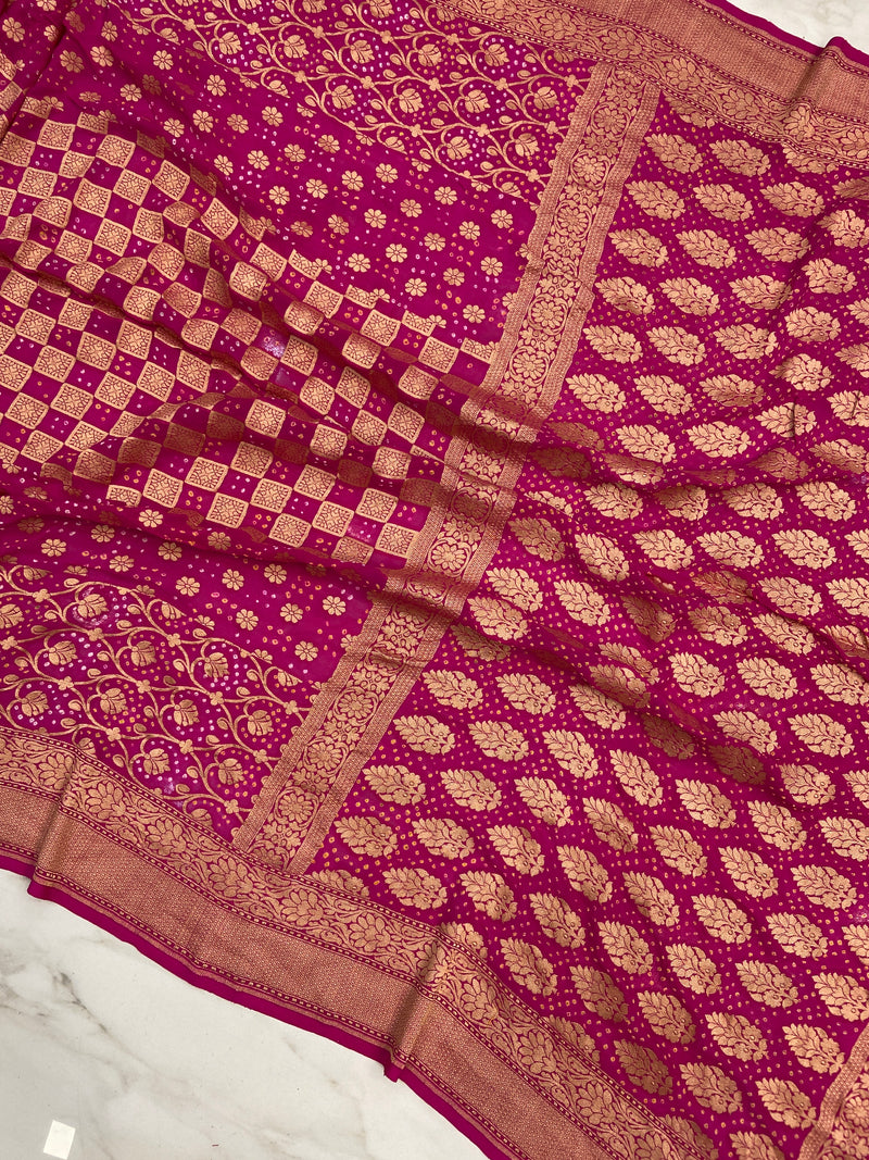 Pure Georgette Banarasi Bandhej Handloom Saree - The Handlooms