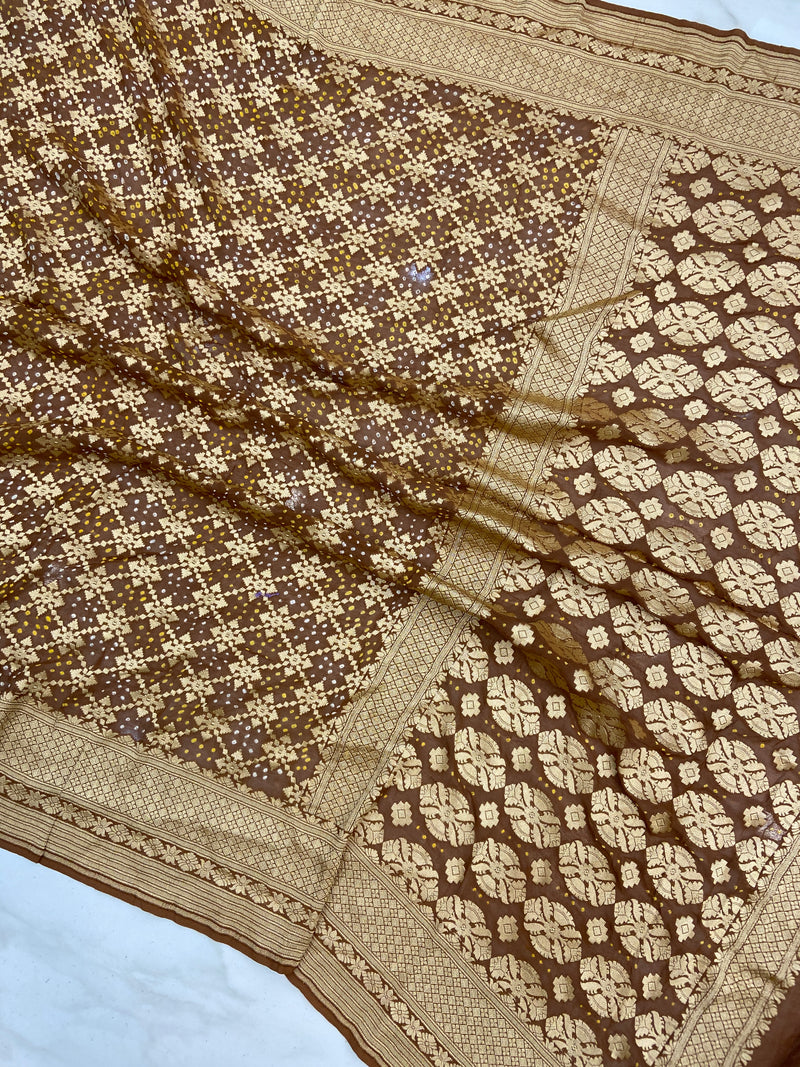 Pure Georgette Banarasi Bandhej Handloom Saree - The Handlooms