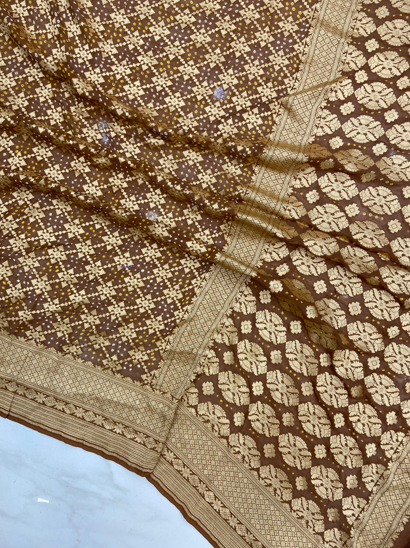 Pure Georgette Banarasi Bandhej Handloom Saree - The Handlooms