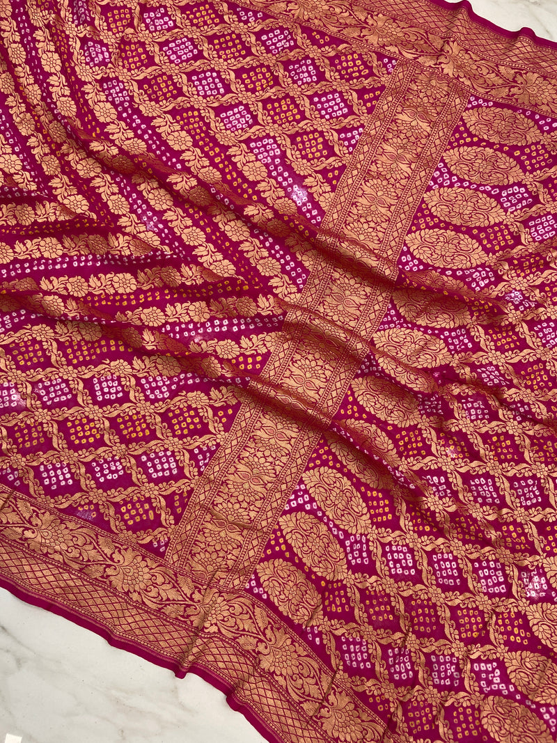 Pure Georgette Banarasi Bandhej Handloom Saree - The Handlooms