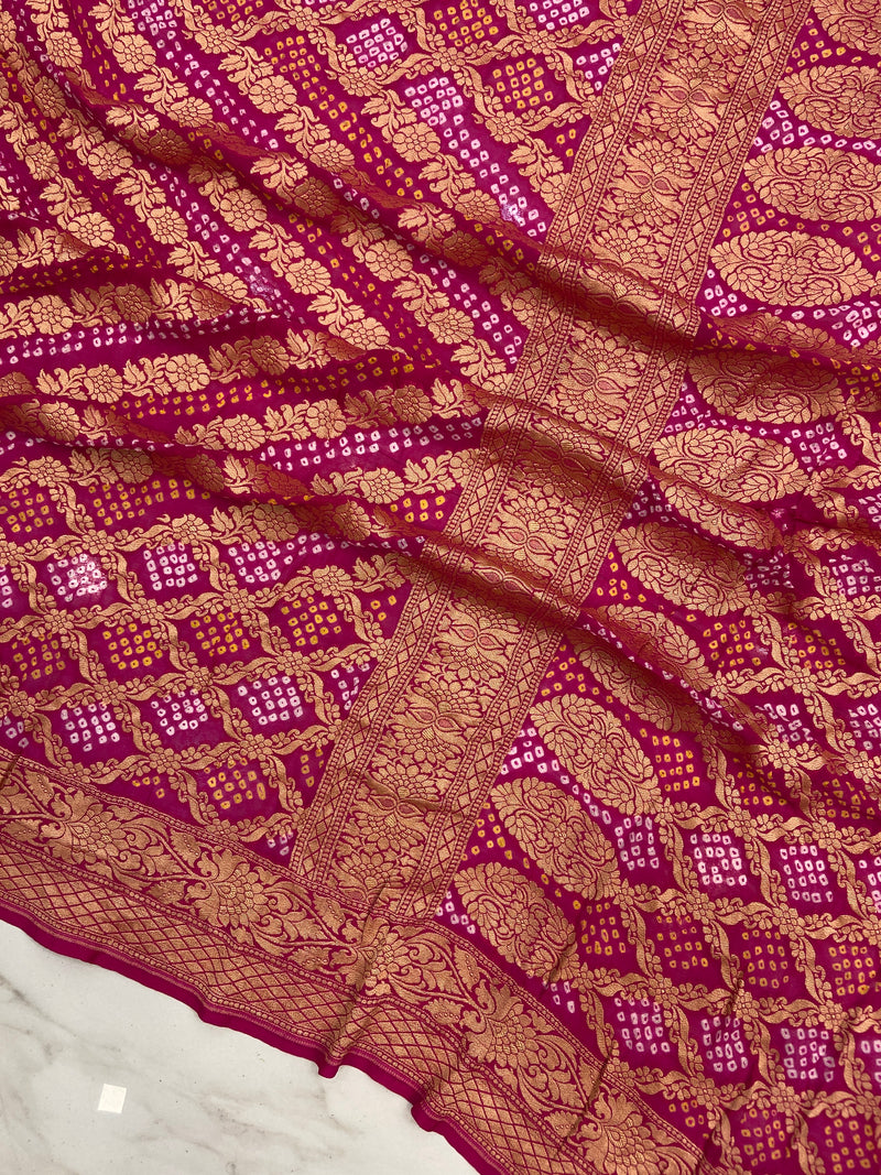 Pure Georgette Banarasi Bandhej Handloom Saree - The Handlooms