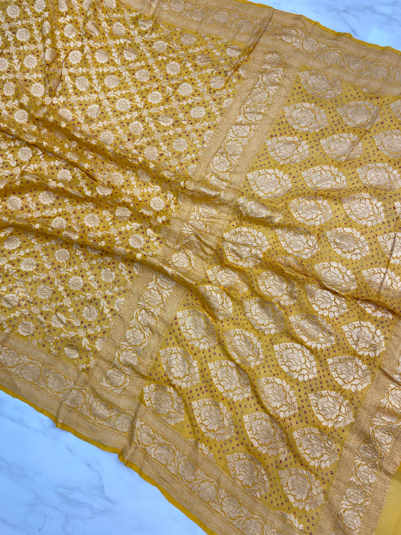 Pure Georgette Banarasi Bandhej Handloom Saree - The Handlooms