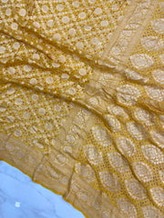 Pure Georgette Banarasi Bandhej Handloom Saree - The Handlooms