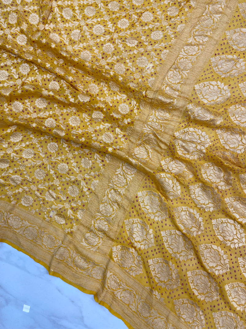 Pure Georgette Banarasi Bandhej Handloom Saree - The Handlooms