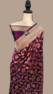 Dark Purple Pure Katan Silk Banarasi Handloom Saree - All over Jaal work with meenakari - The Handlooms
