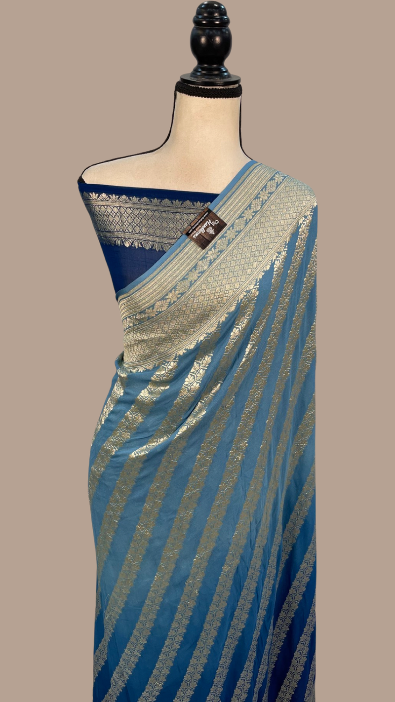 Blue Shaded Khaddi Georgette Handloom Banarasi Saree - The Handlooms
