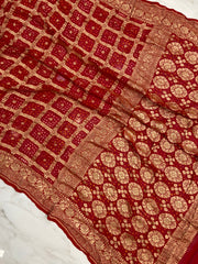 Pure Georgette Banarasi Bandhej Handloom Saree - The Handlooms