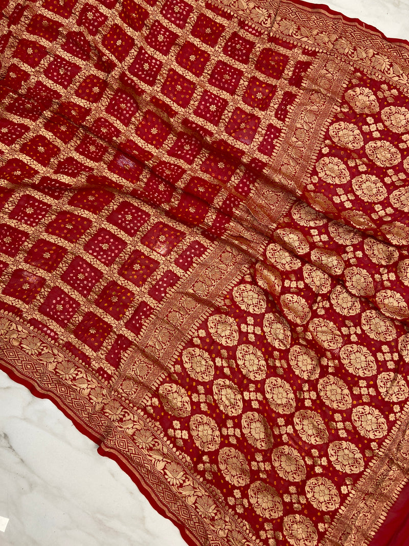 Pure Georgette Banarasi Bandhej Handloom Saree - The Handlooms