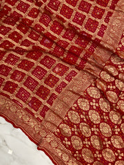 Pure Georgette Banarasi Bandhej Handloom Saree - The Handlooms