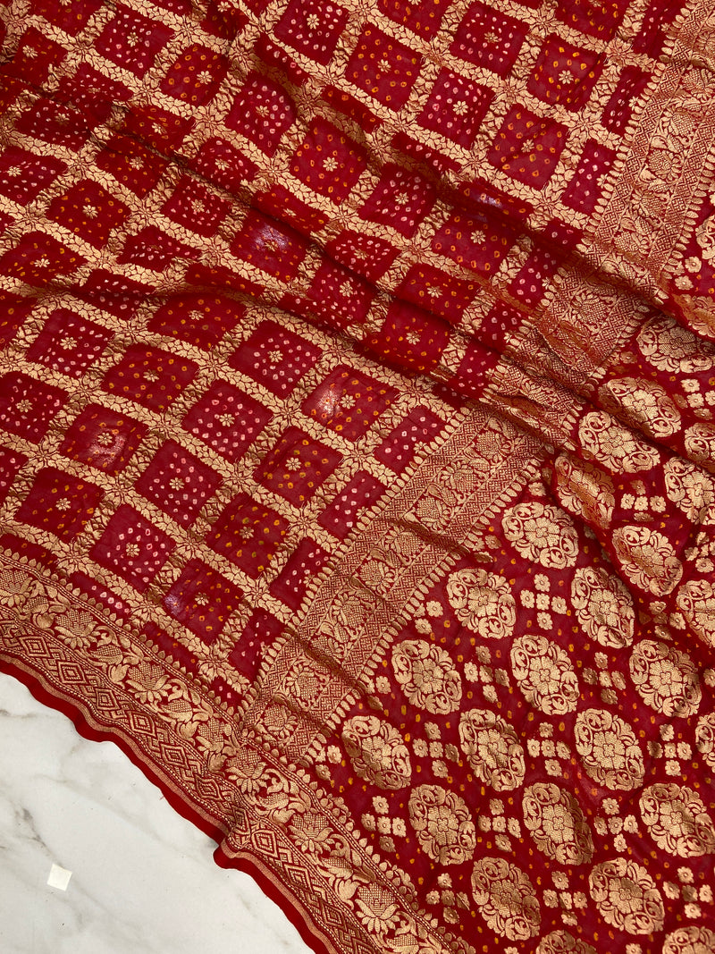 Pure Georgette Banarasi Bandhej Handloom Saree - The Handlooms
