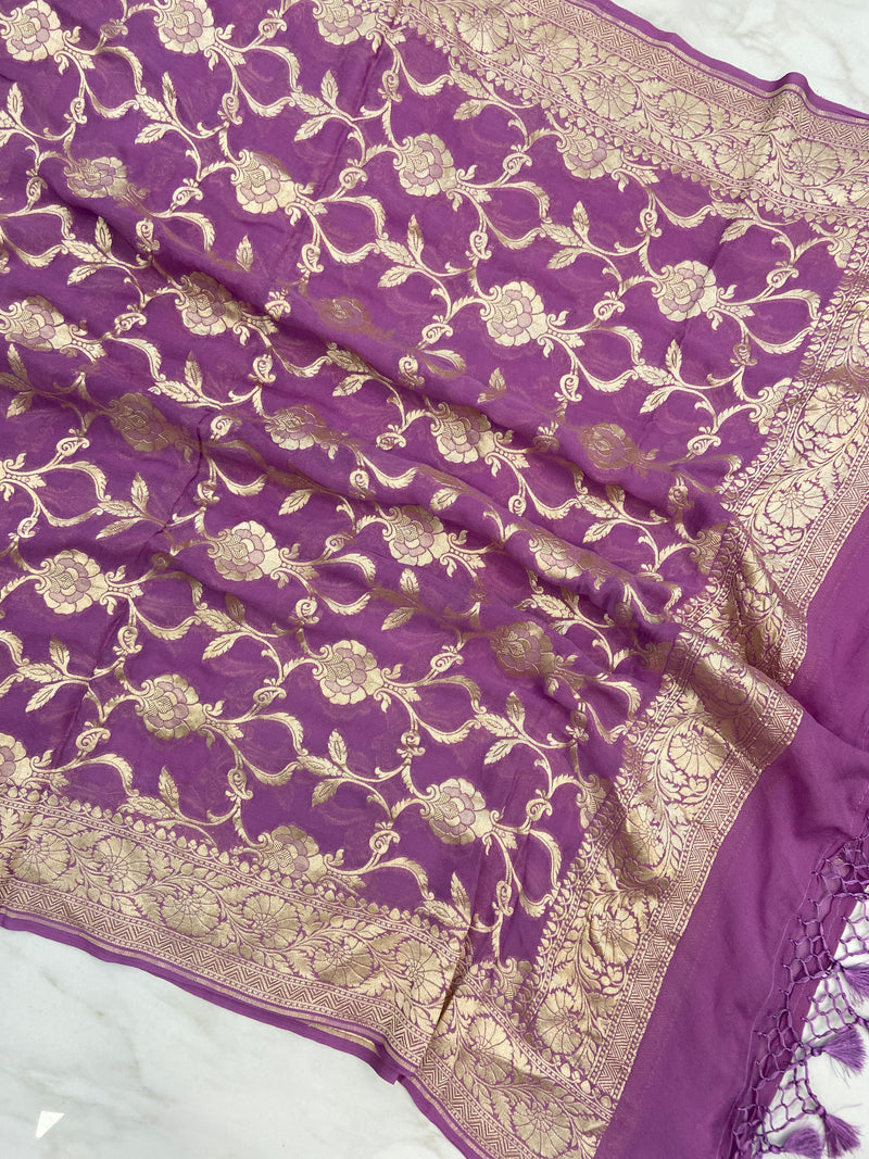 Pure Khaddi Georgette Dupatta - water zari - The Handlooms