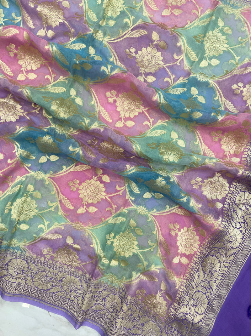 Pure Khaddi Georgette Handloom Banarasi Dupatta - The Handlooms