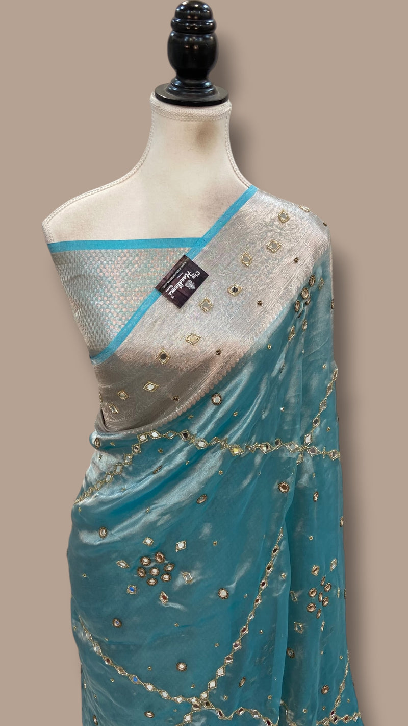 Pure Kora Tissue Silk Handloom Banarasi Saree - Handwork