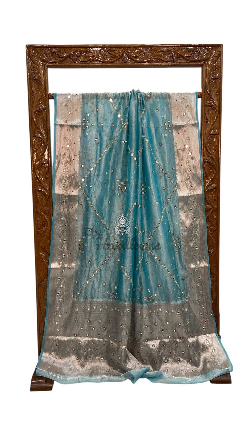 Pure Kora Tissue Silk Handloom Banarasi Saree - Handwork