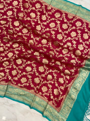 Pure Khaddi Georgette Dupatta - water zari - The Handlooms