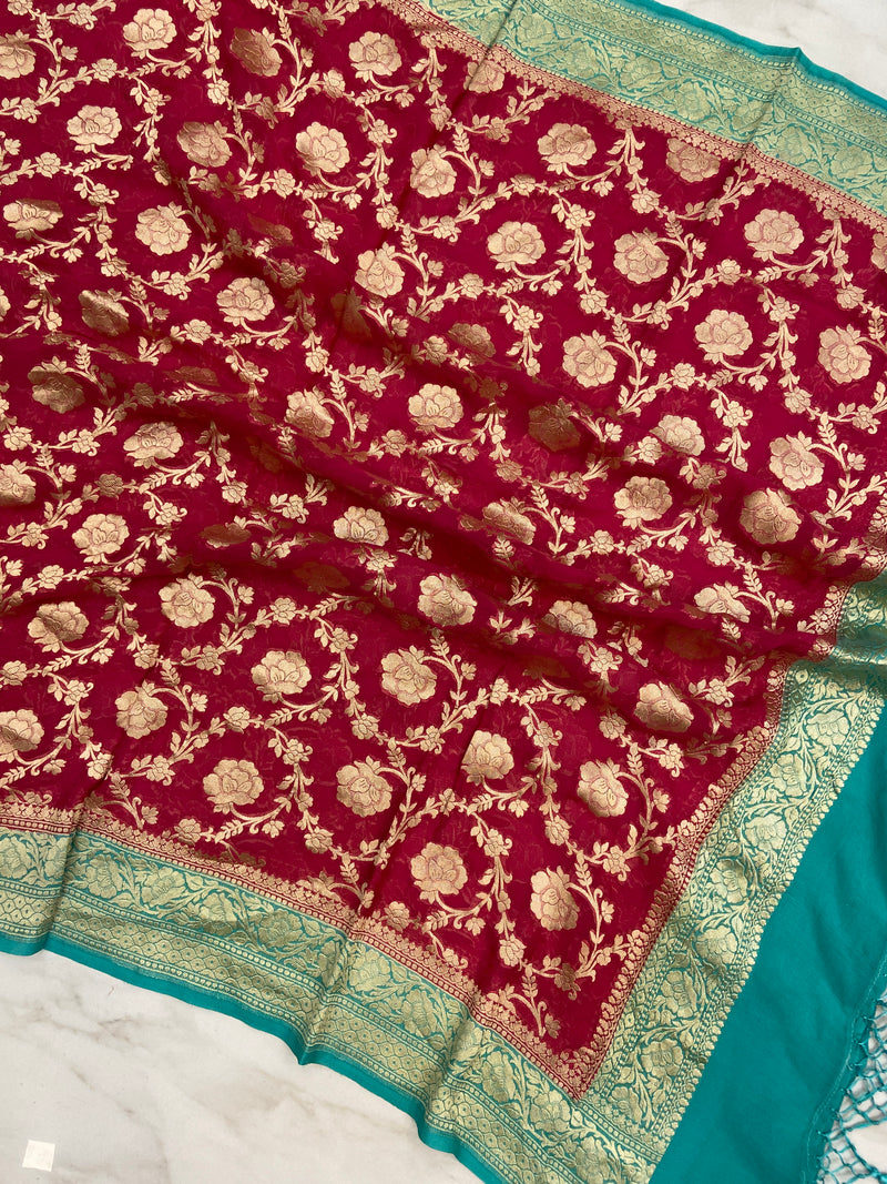 Pure Khaddi Georgette Dupatta - water zari - The Handlooms
