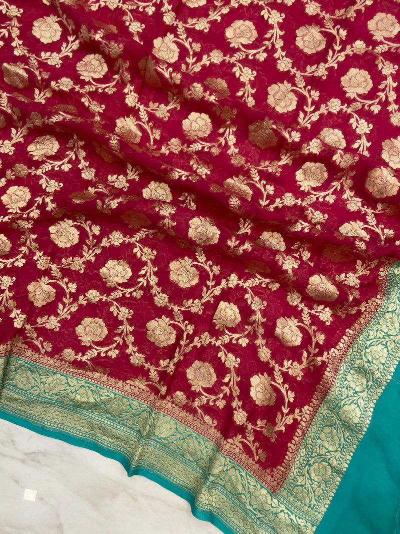 Pure Khaddi Georgette Dupatta - water zari - The Handlooms