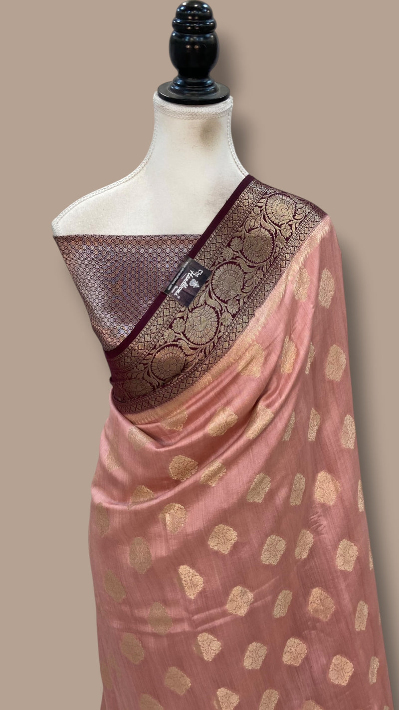 Pure Dupion Silk Banarasi Saree - Gold Zari - The Handlooms
