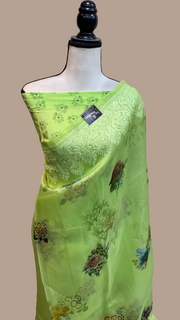 Pure Organza Chikankari Handloom Banarasi Saree with digital print - The Handlooms