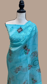 Pure Organza Digital Print with Chikankari Handloom Banarasi Saree - The Handlooms