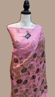 Pure Organza Digital Print with Chikankari Handloom Banarasi Saree - The Handlooms