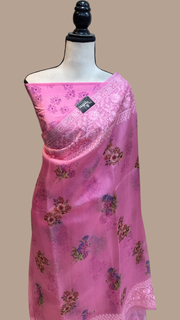 Pure Organza Digital Print with Chikankari Handloom Banarasi Saree - The Handlooms