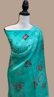 Pure Organza Digital Print with Chikankari Handloom Banarasi Saree - The Handlooms