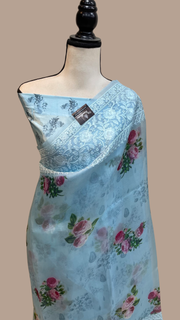 Pure Organza Digital Print with Chikankari Handloom Banarasi Saree - The Handlooms