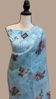 Pure Organza Digital Print with Chikankari Handloom Banarasi Saree - The Handlooms