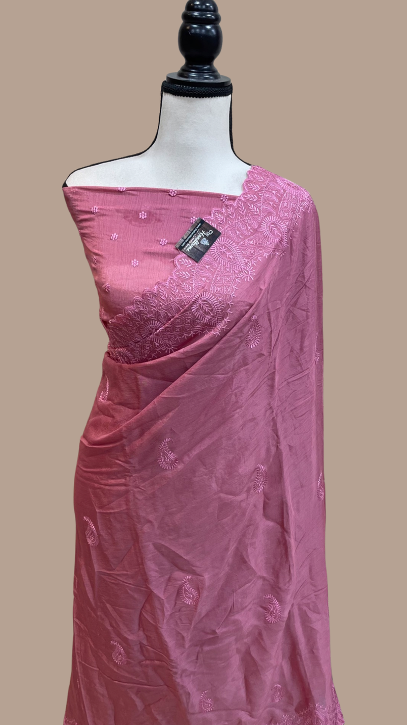 Pure Georgette Chikankari Handloom Banarasi Saree - The Handlooms