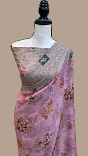Pure Georgette Chikankari With Digital print Handloom Banarasi Saree - The Handlooms