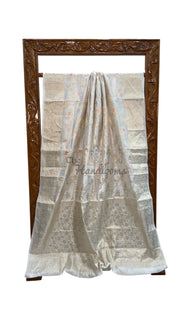 White Pure Mango Silk Banarasi Handloom Saree - The Handlooms