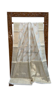 White Pure Mango Silk Banarasi Handloom Saree - The Handlooms