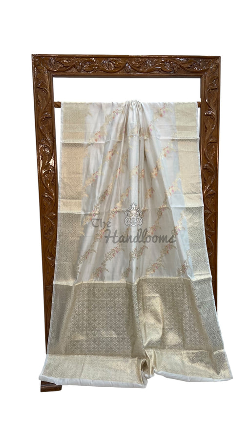White Pure Mango Silk Banarasi Handloom Saree - The Handlooms