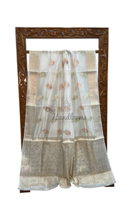 White Pure Mango Silk Banarasi Handloom Saree - The Handlooms