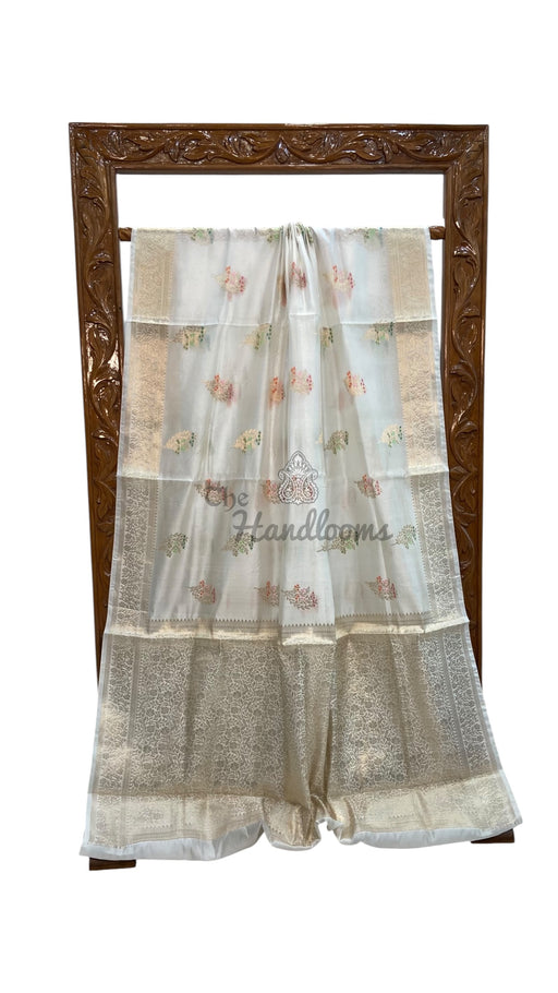 White Pure Mango Silk Banarasi Handloom Saree - The Handlooms