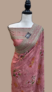 Pure Georgette Chikankari With Digital print Handloom Banarasi Saree - The Handlooms