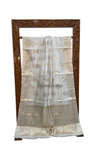White Pure Mango Silk Banarasi Handloom Saree - The Handlooms
