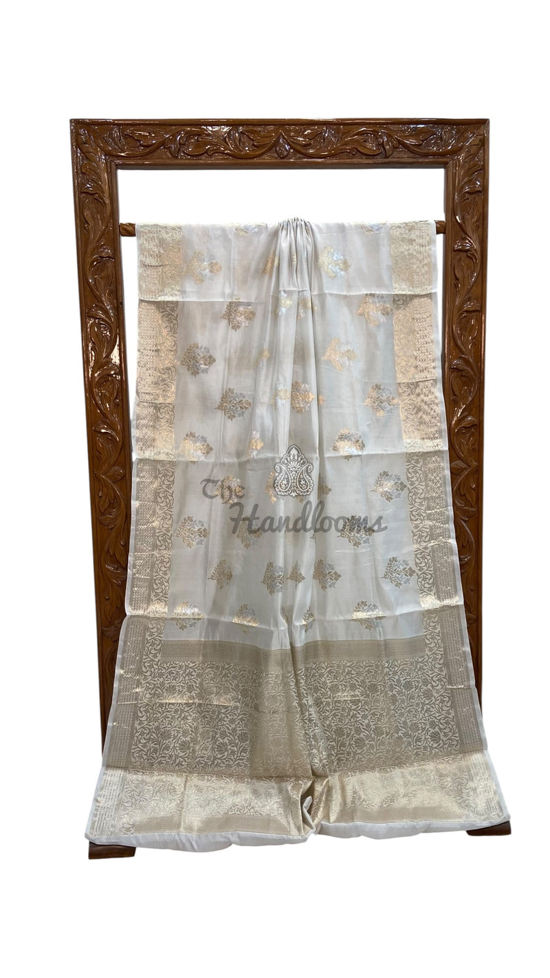 White Pure Mango Silk Banarasi Handloom Saree - The Handlooms