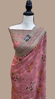 Pure Georgette Chikankari With Digital print Handloom Banarasi Saree - The Handlooms