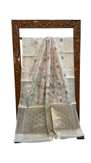 White Pure Mango Silk Banarasi Handloom Saree - The Handlooms