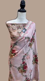 Pure Georgette Chikankari With Digital print Handloom Banarasi Saree - The Handlooms