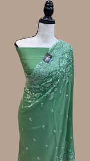 Pure Georgette Chikankari Handloom Banarasi Saree - The Handlooms