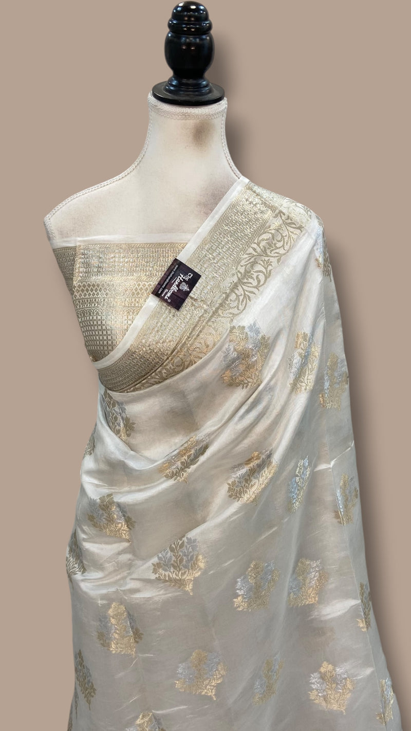 White Pure Mango Silk Banarasi Handloom Saree - The Handlooms
