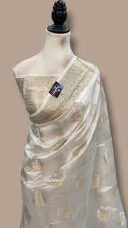 White Pure Mango Silk Banarasi Handloom Saree - The Handlooms