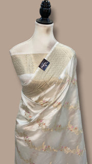 White Pure Mango Silk Banarasi Handloom Saree - The Handlooms